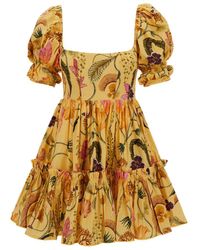 Agua Bendita - Yellow 'alaria Habitat' Mini Dress In Cotton Woman - Lyst