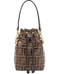 Fendi - Mon Tresor Embossed Ff-motif Leather Mini Bucket Bags - Lyst