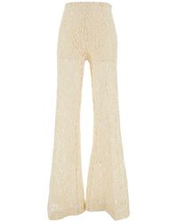 Twin Set - Cream White High-waisted Pants In Lace Woman - Lyst