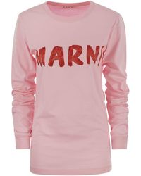 Marni - Long-sleeved Cotton T-shirt With Lettering - Lyst