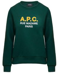 A.P.C. - 'madame' Green Crewneck Sweatshirt With Contrasting Logo Print In Cotton Woman - Lyst