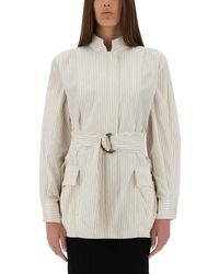 Fendi White Striped Cotton And Silk Blouson | Lyst