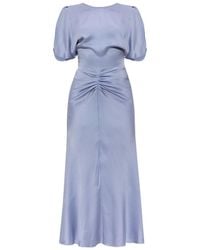 Victoria Beckham - Midi Dress With Ruffles And Puff Sleeves - Lyst
