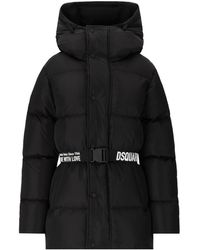 DSquared² - Puff Black Hooded Puffer With Belt - Lyst