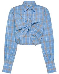 MSGM - Cotton Shirt With Plaid Pattern And Open Sleeves - Lyst
