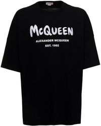 Alexander McQueen Man 's Cotton T-shirt With Logo Print - Black
