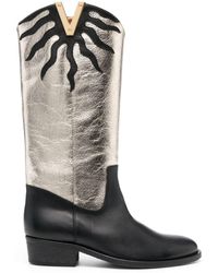 Via Roma 15 - Black And Metallic High Boots In Leather Woman - Lyst
