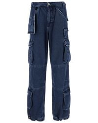 Cultura - Blue Cargo Pants With Logo Patch In Denim Man - Lyst