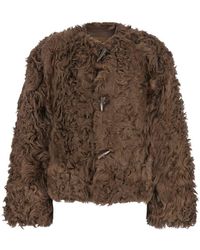 Plain - Collarless Lamb Fur Jacket - Lyst