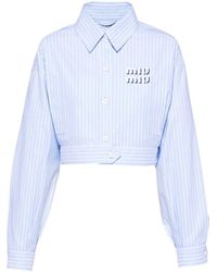 Miu Miu Cropped Oxford Logo-print Shirt - White