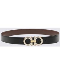 Ferragamo - Black And Cocoa Brown Leather Gancini Reversible Belt - Lyst