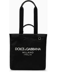 Dolce & Gabbana - Dolce&gabbana Black Nylon Shopping Bag With Logo - Lyst