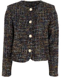 Plain - Multicolor Jacket With Round Neck And Front Button Closure In Tweed Woman - Lyst