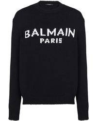 Balmain - Merino Wool Sweater With Front White Logo - Lyst