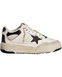 Golden Goose - Forty2 Distressed Finish Leather And Fabric Sneakers With Star Shoes - Lyst