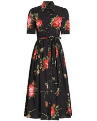 Dolce & Gabbana - Rose Bouquet-Print Poplin Shirt Dress - Lyst