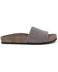 Brunello Cucinelli Slide Leather Monile Sandals - Brown