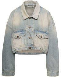 DARKPARK - 'gigi' Light Blue Cropped Jacket With Bleach Effect In Cotton Denim Woman - Lyst