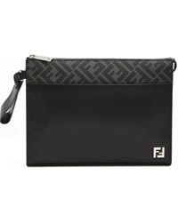 Fendi - Leather And Canvas Ff Squared Clutch - Lyst