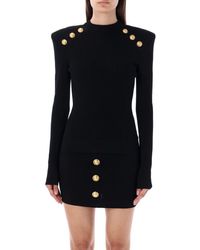 Balmain - Knit Sweater With Gold-tone Buttons - Lyst