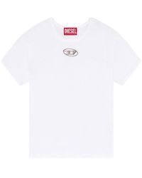 DIESEL - Cotton T-shirt With Metal Oval D Logo - Lyst