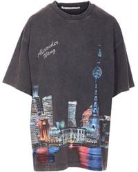 Alexander Wang - T-Shirt With Thermo-Applied Rhinestones And Shanghai Skyline - Lyst