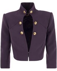 Elisabetta Franchi - Crepe Crop Jacket With Stand-up Collar - Lyst
