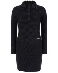 Pinko - Geometric Knit Mini Dress With Bejewelled Collar - Lyst