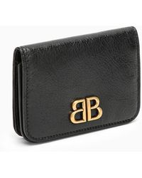 Balenciaga - Monaco Black Leather Card Case With Logo - Lyst