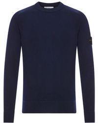 Stone Island - Lightweight Wool Crew Neck Sweater With Raglan Sleeves - Lyst