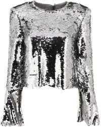 Self-Portrait - Sequinned Flared Top - Lyst