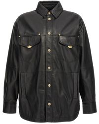 Versace - Logo Button Leather Jacket - Lyst