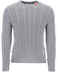 Thom Browne - Cable Wool Sweater With Rwb Detail - Lyst