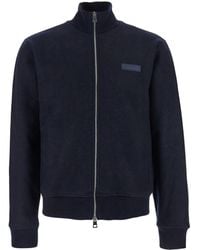 Givenchy - Blue Jacket With High Neck And Logo Patch On The Front In Wool And Cashmere Blend Man - Lyst
