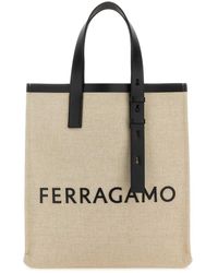 Ferragamo - Logo Patch Top Handle Tote Bag - Lyst