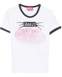 DIESEL - Cotton T-Shirt With Print And Contrasting Edges - Lyst