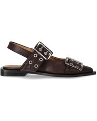 Ganni - Brown Slingback Ballet Flat Shoe With Buckles - Lyst