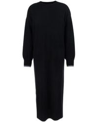 Pinko - 'Puerto Rico' Crewneck Dress With Side Single Slit And Contrasting Cuffs - Lyst