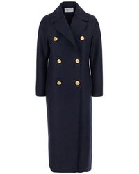 Harris Wharf London - Blue Double-breasted Coat With Wide Notched Revers In Wool Woman - Lyst