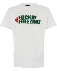 DSquared² - Crewneck T-Shirt With Print On The Front And Logo Lettering On The Rear - Lyst