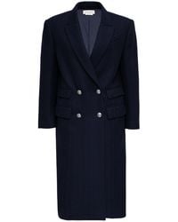 Alexander McQueen Long Double-breasted Blue Wool Coat