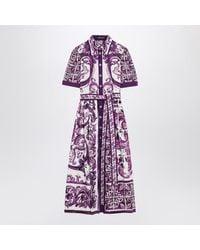 Dolce & Gabbana - Poplin Shirt Dress With Maiolica Print - Lyst