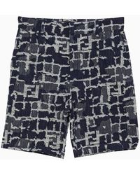 Fendi - Blue Ff Patterned Denim Shorts - Lyst