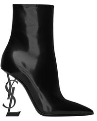 Saint Laurent - Opyum Leather Heel Ankle Boots - Lyst