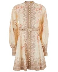 Zimmermann - 'Illuminate' Mini Dress With Belted Waist And All-Over Floral Print - Lyst