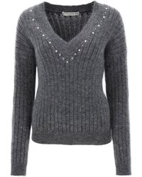 Alessandra Rich - Wool Knit Sweater With Studs And Crystals - Lyst