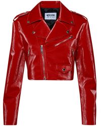 Moschino Jeans - Red Cotton Blend Biker Jacket - Lyst