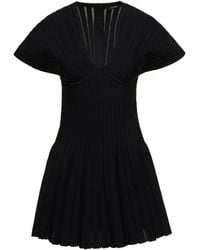 Balmain - Short Sleeves Pleated Knit Short Dress - Lyst