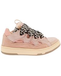 Lanvin Curb Leather Sneakers With Multicolor Laces Woman - Pink