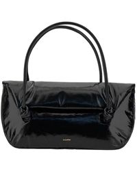 Jil Sander - Black Handbag With Embossed Logo In Leather Woman - Lyst